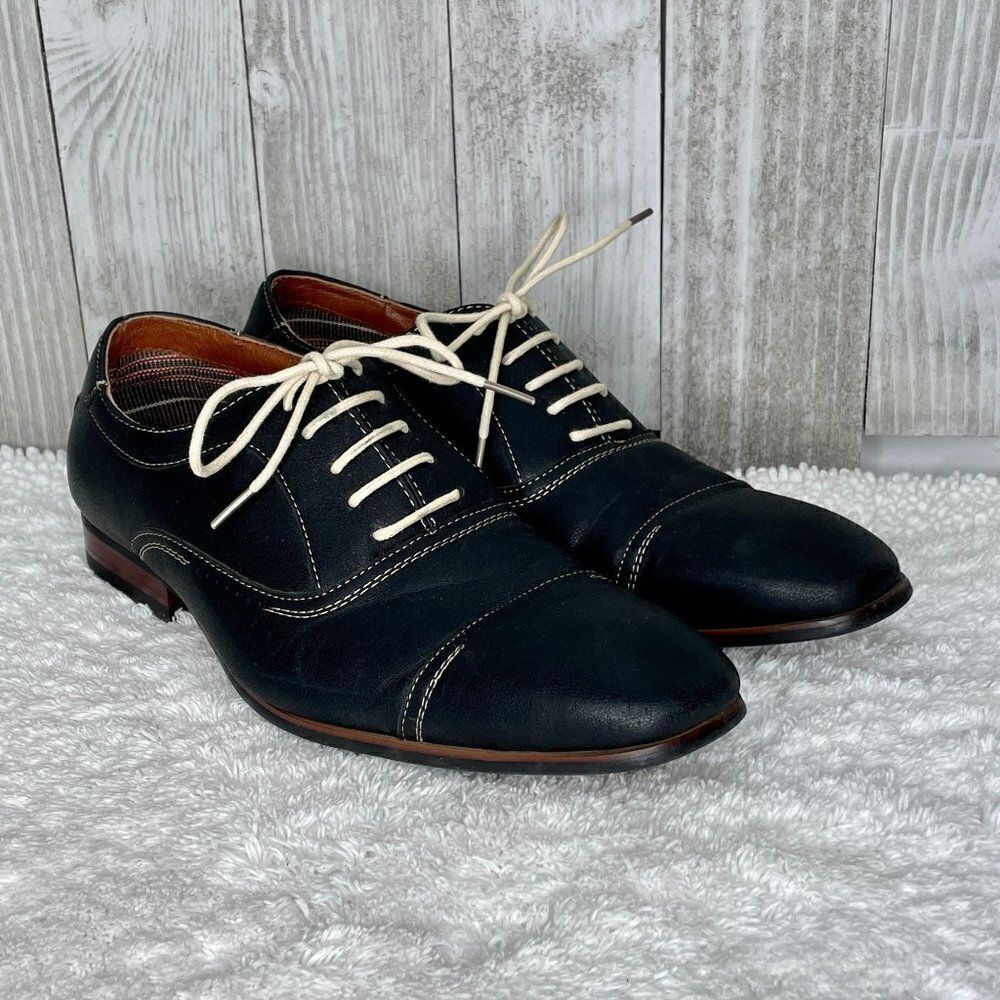 Ferro Aldo Black Oxford Derby Shoes Size 7.5
